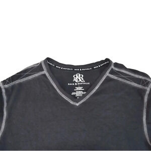 Rock & Republic Men's Contrast Stitch Faded Black V Neck Rocker Tee Moto Large